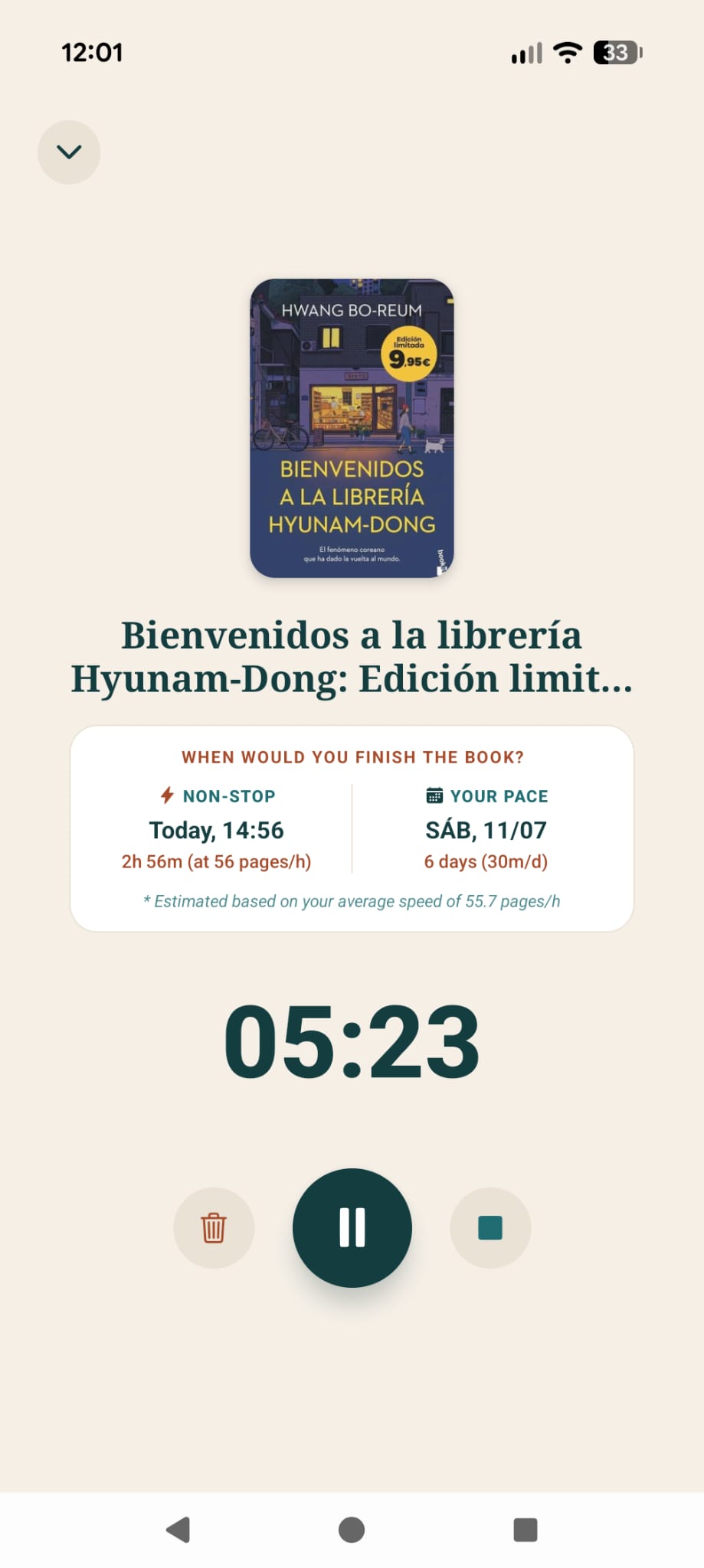 Active reading session timer